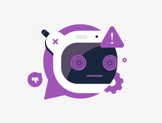 AI hallucination concept featuring LLM misinterpretation, ai misinformation, errors in big data, artificial intelligence mistakes. Isolated vector illustration
