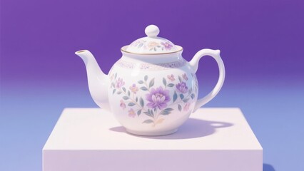Decorative Teapot with Floral Design on a Pedestal