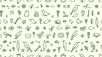 Naklejka premium Bird and Plant Pattern