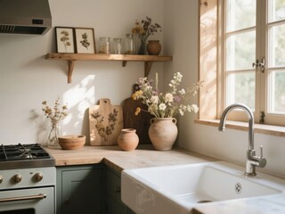 Fototapeta premium Cozy Kitchen Corner with Rustic Decor and Natural Light