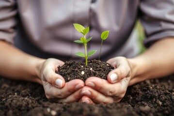 woman with plant, soil and company growth with investment 