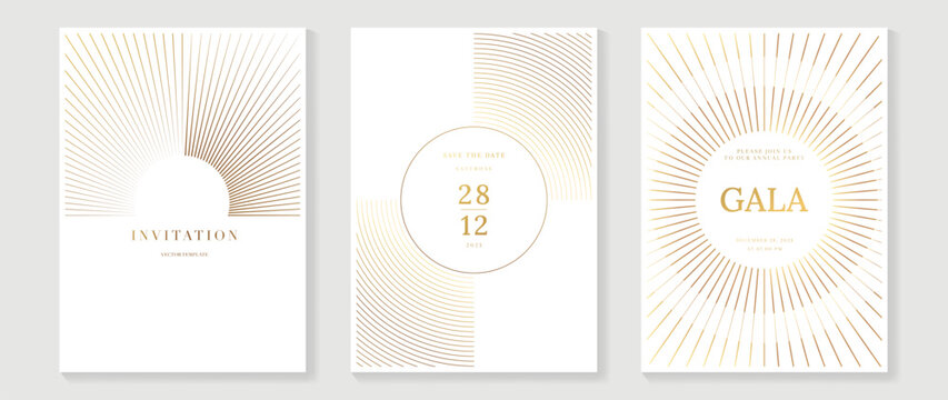 Luxury wedding invitation card background vector. Golden elegant gold wavy lines on white background. Premium design illustration for wedding, vip cover template, banner, poster.