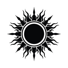 Black and white sun icons, tribal sun designs, stylized solar symbols, spiky sun silhouettes
