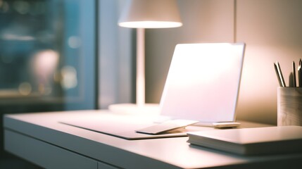 Minimalist desk setup with clean surface, embodying a professional and serene workspace concept.