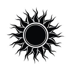 Black and white sun icons, tribal sun designs, stylized solar symbols, spiky sun silhouettes
