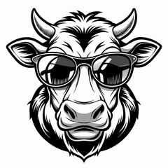  Cool Bull Head with Sunglasses Vector Illustration