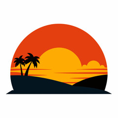 Sunset Tropical Landscape Vector