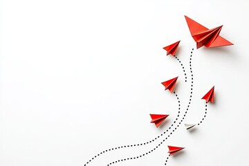 Red paper airplanes, concept of leadership, growth, and innovation