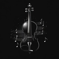 Elegant black violin with musical notes