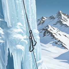 Ice Climbing Gear Secured on Frozen Mountain Face