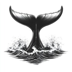 Whale tail emerging from water.  Powerful, majestic marine creature