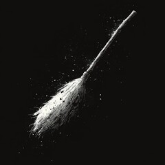 A sweeping broom, depicted against a black background.  Dust particles trail behind