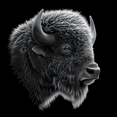 Bison head profile, detailed illustration