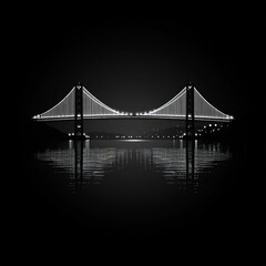 Night view of a suspension bridge over water