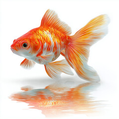 A Golden Dream: This stunning illustration of a goldfish, with its vibrant orange and white scales, gracefully swims, creating a mirrored reflection, evoking a sense of tranquility and visual beauty.