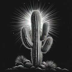 Desert Saguaro Cactus, Illuminated