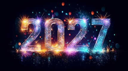 Sparkling 2027 Celebration New Year s Eve Background with Fireworks and Festive Lights