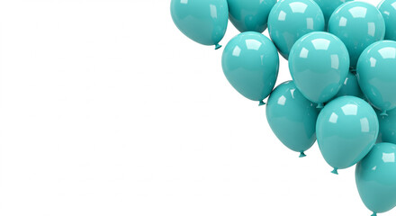 Celebratory turquoise balloons on a pristine white backdrop ideal for party invitations and festive designs with a clean and modern aesthetic