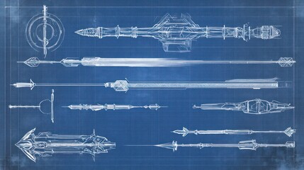 Blueprint of futuristic weaponry