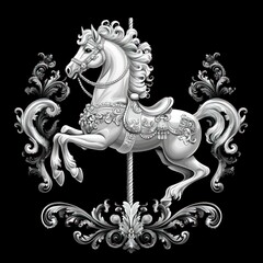 Elegant carousel horse, ornate design