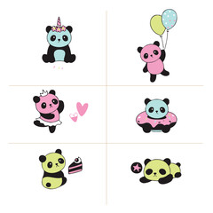 Obraz premium Baby Panda Group Vector set image