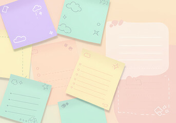 Pastel Sticky Notes Cute Background  Texture isolated on transparent background