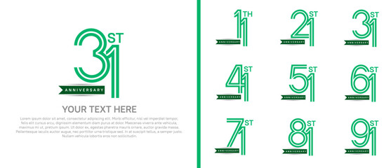 logo anniversary set. green color with ribbon on white background for special event