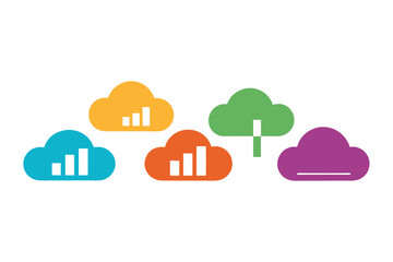 set of cloud analytics icon vector silhouette illustration isolated on white background
