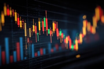 Colorful financial chart with rising and falling trends.