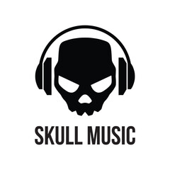 Skull with headphones logo design concept. Simple skull music sign illustration, vector.