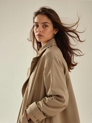 Woman in coat with flowing hair