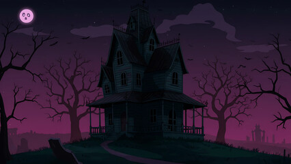 very scary haunted house cartoon illustration
