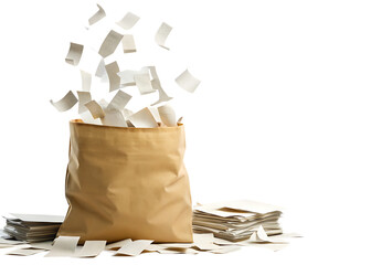 papers falling from hole in the bag  isolated on white background  PNG