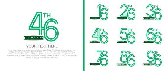 logo anniversary set. green color with ribbon on white background for special event