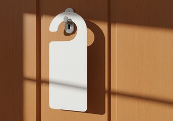 Empty door hanger mockup with sunlight shadows