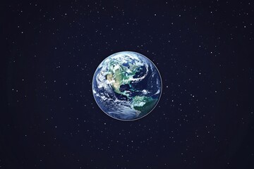 Obraz premium Earth in space, a solitary sphere of blue and green continents, surrounded by a deep black starry void