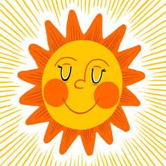 Happy Sun with Rays:  Cheerful Summer Illustration
