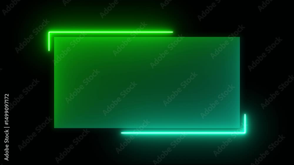 Poster abstract glowing blue and green color neon rectangle border frame looping background. neon effect re