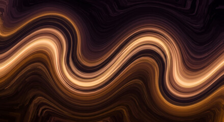 Abstract flowing bands design with golden gradients and elegant dark brown background, conveying depth, movement, and artistic sensibility