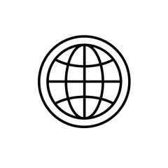 Globe icon illustration in a circular frame on a white background for global and travel concepts