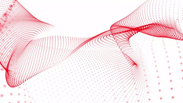 Futuristic Red Dots And Lines Wave Flow Isolated On White Abstract Dynamic Digital Background