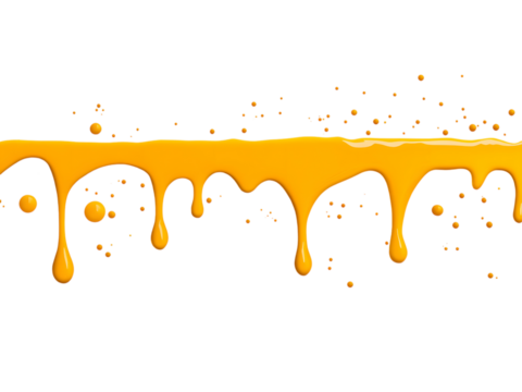 dripping yellow paint against a transparent background, cut out, PNG 3D Digital Art, clip art.