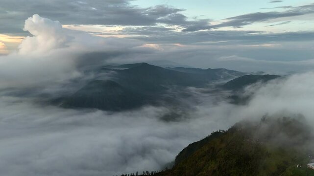 Aerial drone view of Mount Bromo east java indonesia active volcano Tengger mountains