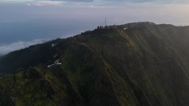 Aerial drone view of Mount Bromo east java indonesia active volcano Tengger mountains