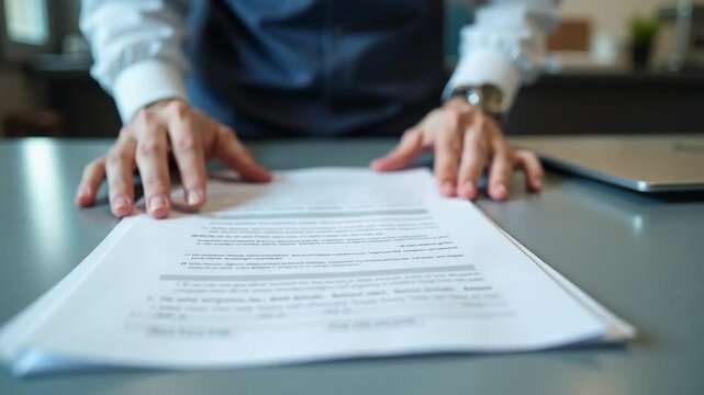 Man reviewing student visa application documents on a table  