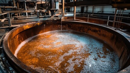 Rusty Industrial Tank with Bubbling Liquid, Close-Up View