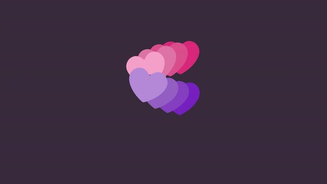 Intertwined hearts flying. Loopable 2d animation video. Motion graphics with alpha channel.