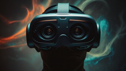 immersive virtual reality headset with futuristic abstract background emphasizing digital experience