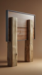 Industrial-style wooden furniture with a mounted flat-screen TV against a warm-toned wall