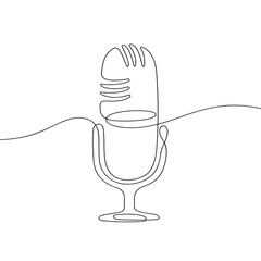 Microphone in continuous line drawing style. Line art of microphone symbol. Minimalist black linear sketch isolated on white background.